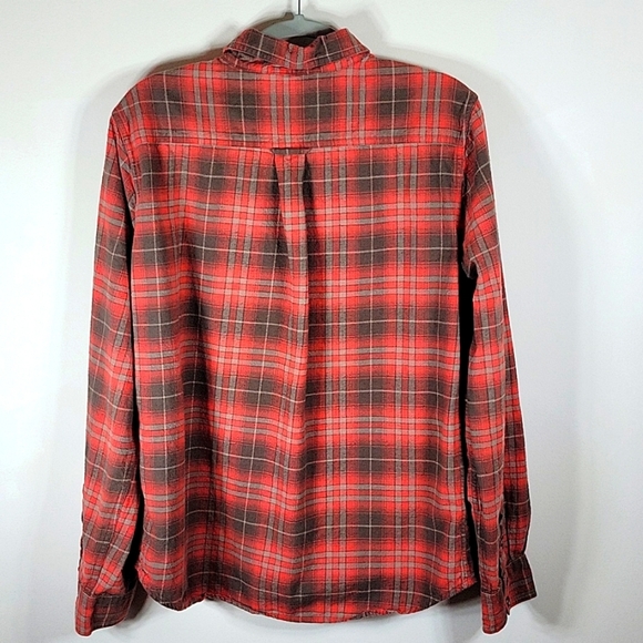 Old Ranch Men's Flannel Shirt Longsleeve Cotton Button Up Medium Orange/Brown - Picture 4 of 5